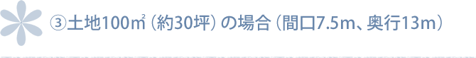 ③土地100㎡（約30坪）の場合（間口7.5ｍ、奥行13ｍ）